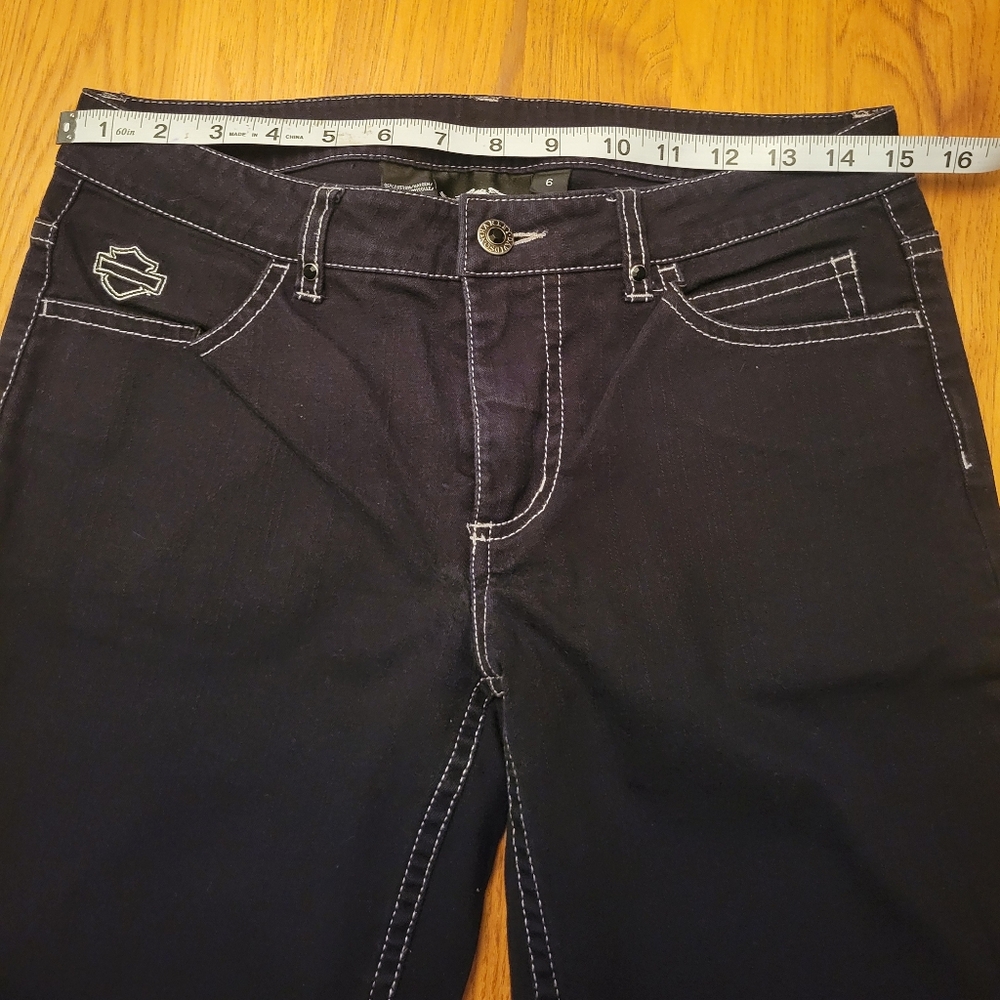 Vintage Harley-Davidson Black Denim Pants with White Stitching